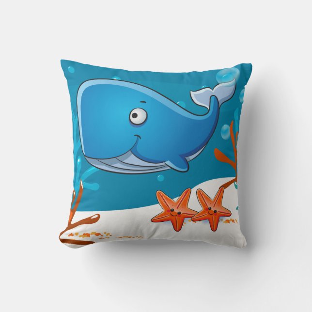 Havets akvatiska Cute Whale Pillow Kudde (Framsida)