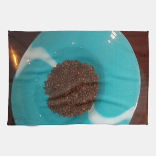 Havets beröring: En cyan Bowl av kaffe Kökshandduk