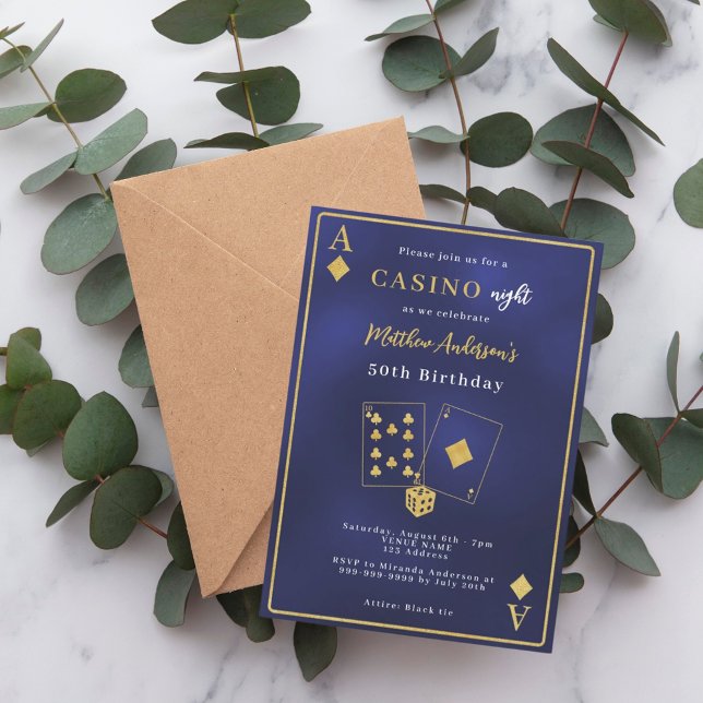 Havets dag i marinblå guld inbjudningar (Skapare uppladdad)