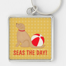 Havets Dag Strand Hund Gul Nyckelring Silver
