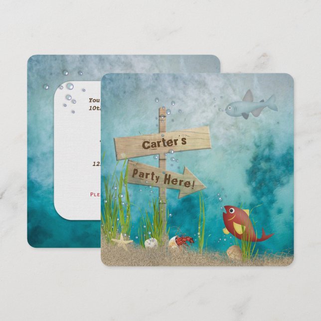 Havets Födelsedagsfest Inbjudningar (Fram/baksida)