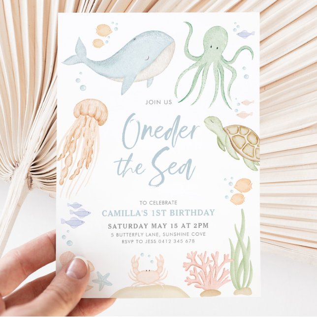 Havets första födelsedag under havet inbjudningar (Oneder the Sea - 1st Birthday Invitation)