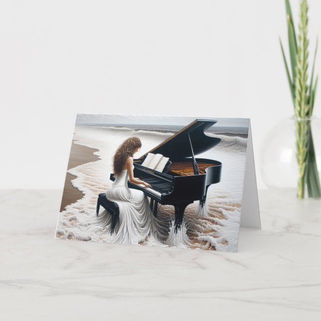Havets havsstrand Pianist Birthday Kort (Framsida)