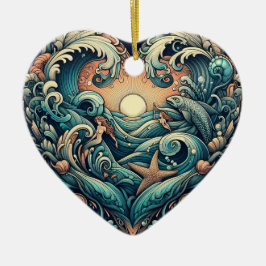 Havets hjärta: Sjöjungfru och fisk Julgransprydnad Keramik