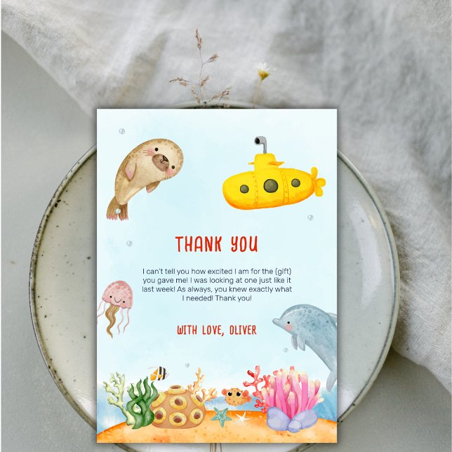 Havets marina babydusch för havslevande djur tack kort (Ocean Animal Nautical Marine Baby Shower Thank You Card)