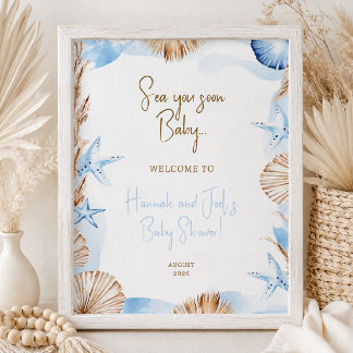 Havets möte snart baby boy shower välkomstskylt ku poster