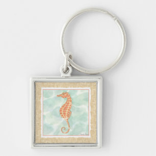 Havets Orange Seahorse Fyrkantig Silverfärgad Nyckelring