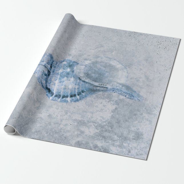 Havets Snäcka Blue Vintage Antique Ocean Beach Str Presentpapper (Utrullad)