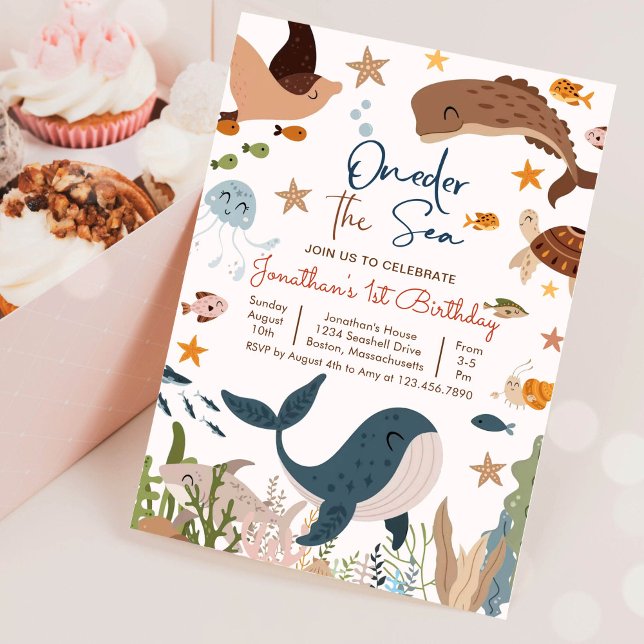 Havets Undervattensvalhaj Sjöliv 1-års födelsedag Inbjudningar (Skapare uppladdad)