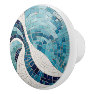 Havets Vinkara Abstrakt Sea Blue Nautical Faux Mos Knopp