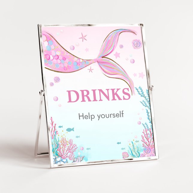 Havfrue Baby Shower Dryckeskylt Poster (Under the Sea Baby Shower Drinks Sign)