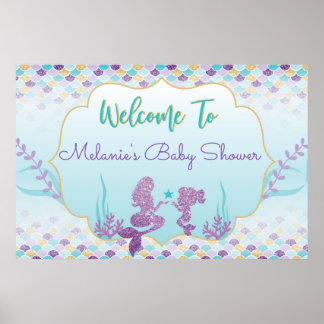 Havfrue Baby Shower Välkomst Bakgrund Poster