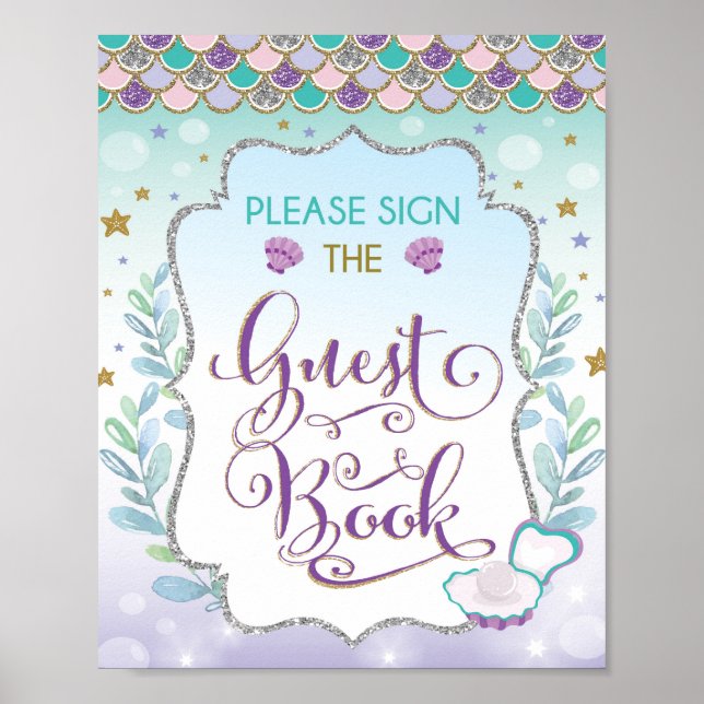 Havfrue gästbokskort Födelsedag Bröllopsdusch Poster (Framsidan)