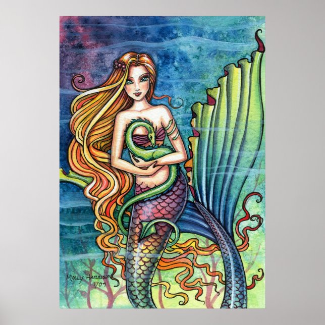 Havfrue med drakposter av Molly Harrison Poster (Framsidan)