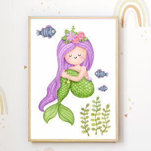 Havfrue Nursery Affisch Ocean Barn Rum Dekoration