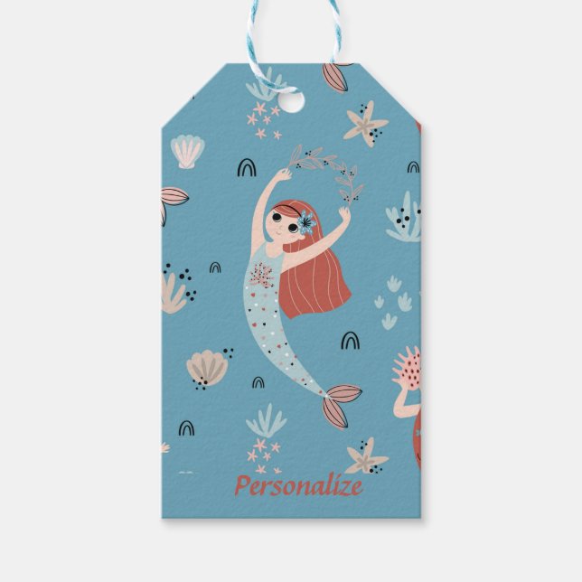 Havfrue Ocean Hav Barn Födelsedagsfest Presentetikett (Framsidan)