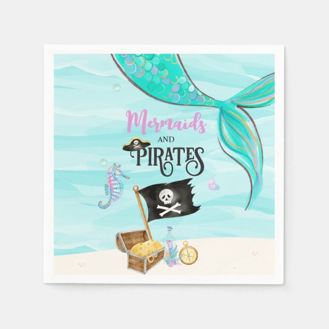 Havfrue- och Piratfödelsedag Pappersservett (Framsidan)