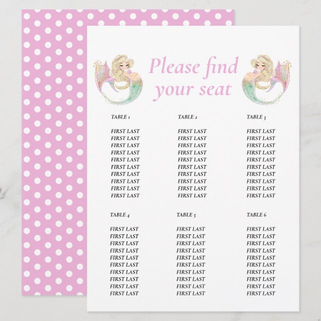 Havfrulla Tabelldiagram poke prickar Inbjudningar (Fram/baksida)