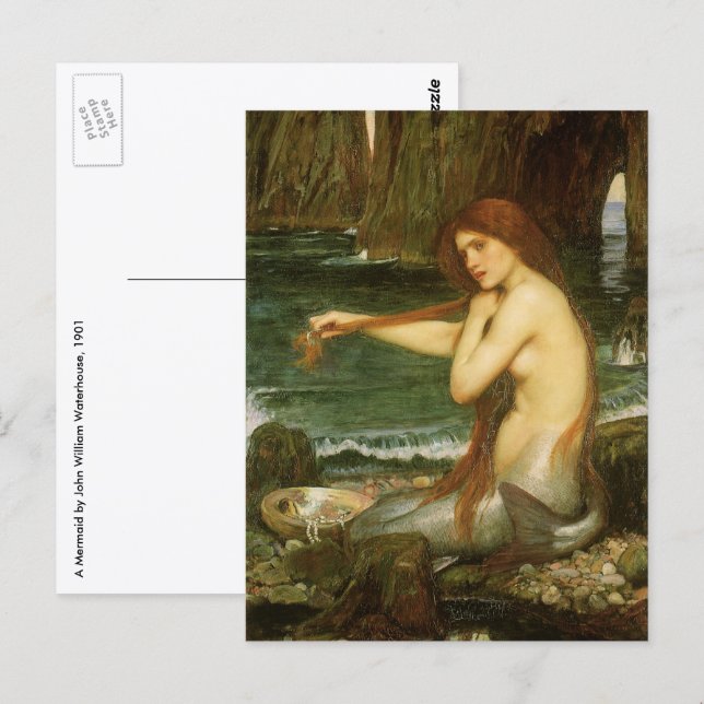 Havfrun av John William Waterhouse Vykort (Fram/baksida)