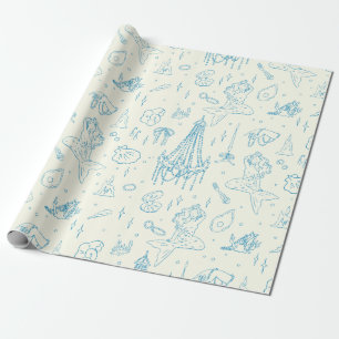 Havfrunprinsessa Ocean Fantasy Blå Toile-mönster Presentpapper