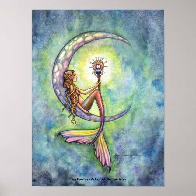 Havfruposter av Molly Harrison Mermaid Moon Poster (Framsidan)