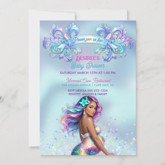 Havfrus mamma graviditet baby shower inbjudningar (Framsida)