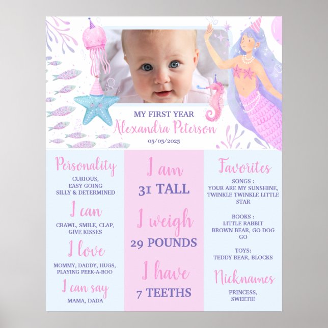 Havfrus Sjö Liv Flicka 1-års Jubileum Poster (Framsidan)