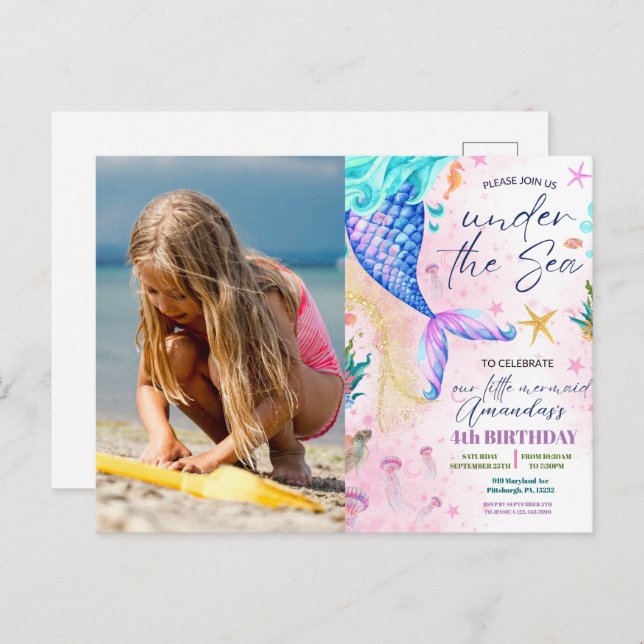 Havfrus vattensfärsfoto Födelsedag Under havet Vykort (Fram/baksida)