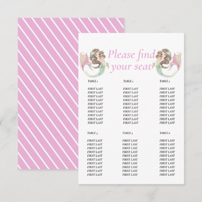 Havfrusjälvbarnskorv under havet Tabelldiagram  Inbjudningar (Fram/baksida)