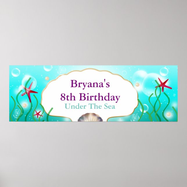 Havfrusjöfest firande födelsedagsbanner poster (Framsidan)