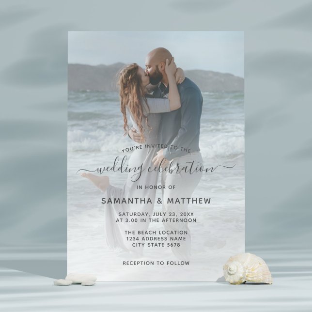 Havglas Dammblå Parfoto Strandbröllop Inbjudningar (Beach wedding invitation
)