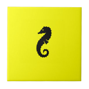 HavGlow_Black-on-Yellow Seahorse Kakelplatta