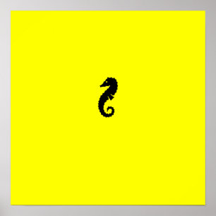 HavGlow_Black-on-Yellow Seahorse Poster
