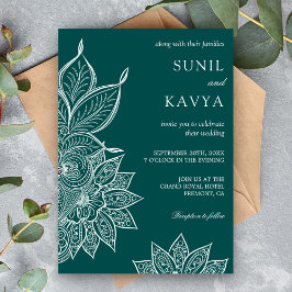 Havgrön Mehendi Henna Indisk Bröllopsinbjudan Inbjudningar