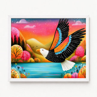 Havörn flygande rosa orange blomsterkonst poster