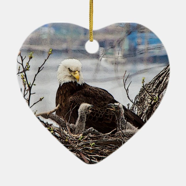 Havörn med ungar julgransprydnad keramik (Baksidan)