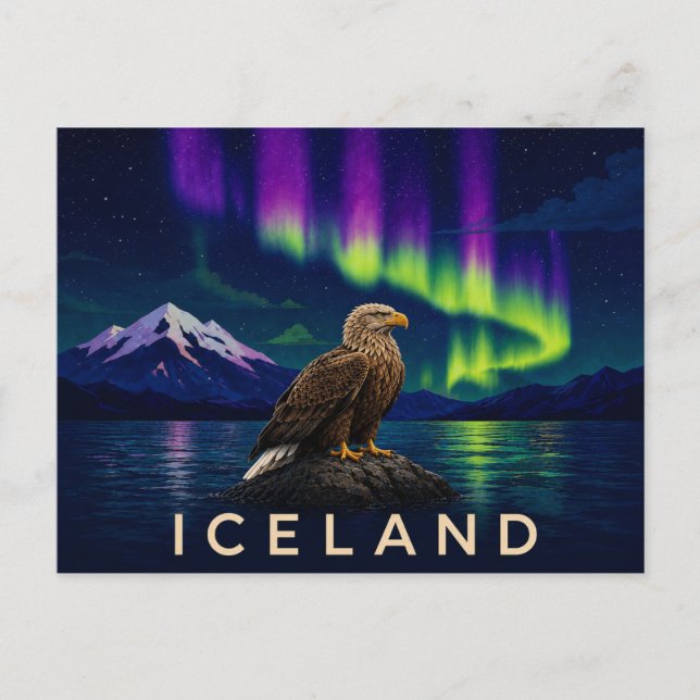 Havörn under Aurora | Ikonisk Islänning Vykort (Framsida)