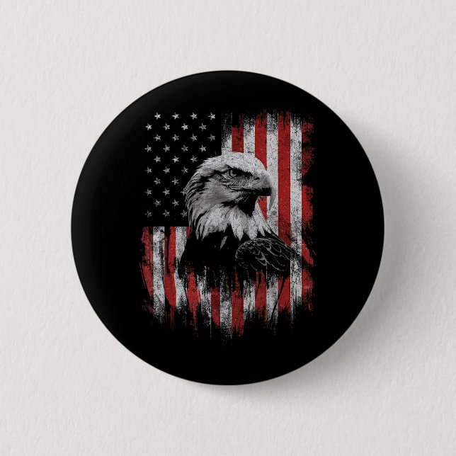 Havörnsälskare 4 juli Patriotisk USA Knapp (Framsida)