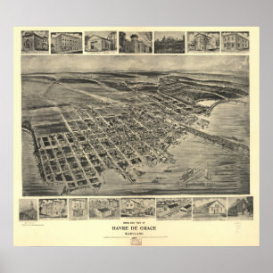 Havre de Grace Maryland 1907 Antique Panoramic Kar Poster
