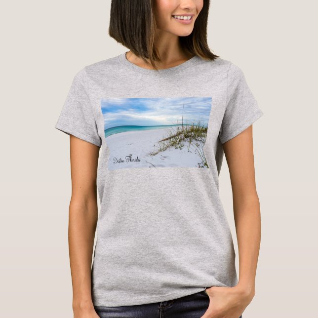 Havre och vit and Beach Morgon Woman TShirt T Shirt (Framsida)