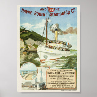 Havre-Rouen Steamship Coy. Antik Affisch 1895