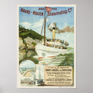 Havre-Rouen Steamship Coy. Vintage affisch 1895