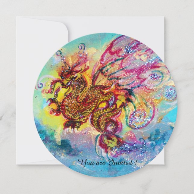 Havs DRAGON blå violett lila svart gul Inbjudningar (Framsida)