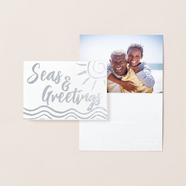HAVS OCH HÄLSNING BEACH PHOTO CARD SILVER FOIL FOLIERAT KORT (Display)