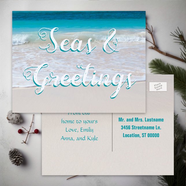 Havs och hälsningar Strand jul postkort Helg Vykort (Skapare uppladdad)