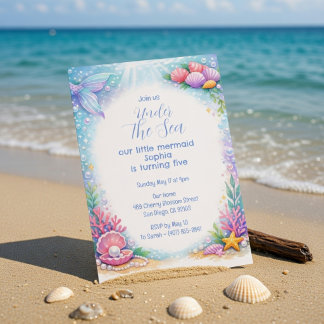 Havs Sjömansflickor Under Havet Femårs Födelsedag Inbjudningar