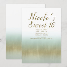 Havs Skum Guld Vit Elegant Strand Sweet 16 Inbjudningar