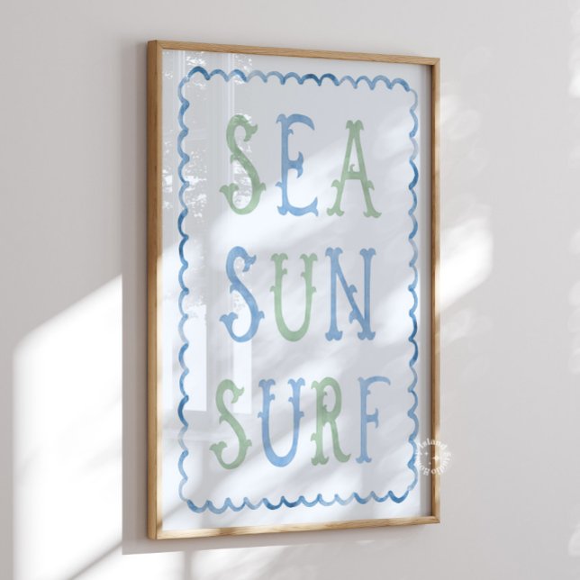 Havs Sol Surf Nurseries Blå Väggkonstaffisch Poster (Sea Sun Surf Nursery Blue Wall Art Poster)