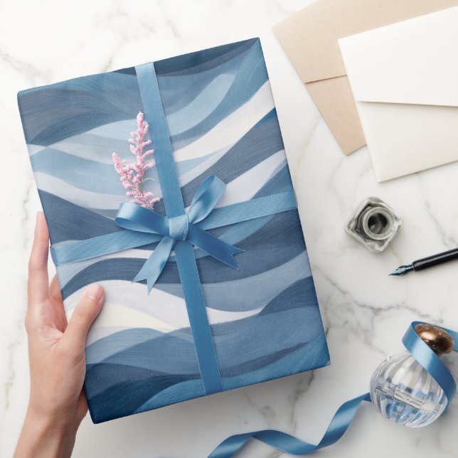 Havs våg djupblå dimma vit abstrakt mönster presentpapper (Gifting)