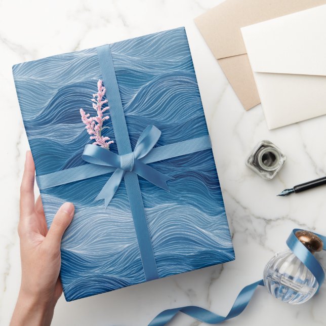 Havs våg djupblå dimma vit abstrakt mönster presentpapper (Gifting)